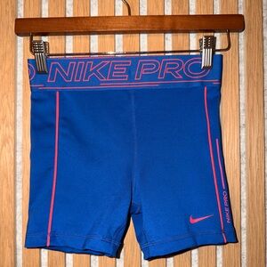 Nike Pro Blue Shorts with Pink Details